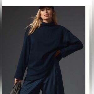 Anthropologie Maeve Funnel-Neck Tunic Pullover - Top Sweatshirt Navy, Size XS